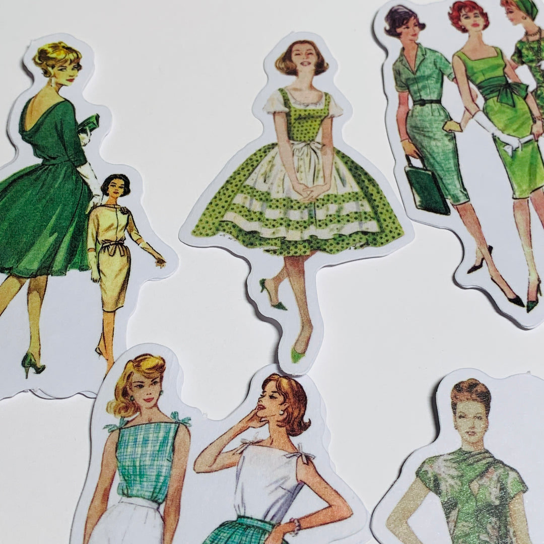 GREEN SLEEVES VINTAGE DRESS Girls Peelable Stickers  ~ 40 Pieces ~ Each Sticker is 60mm x 80mm