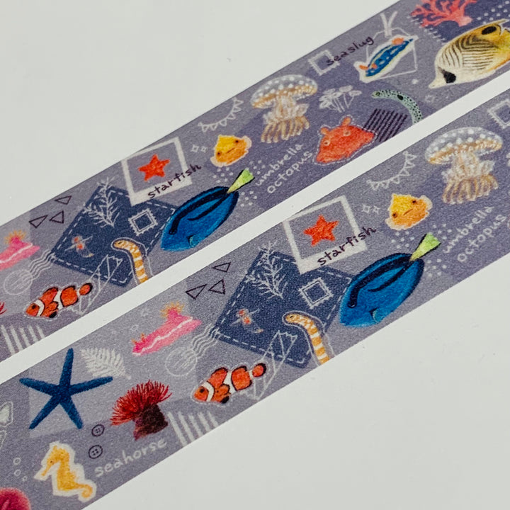MARINE LIFE MEMORYKEEPING Collage Patina Saien Masking Washi Tape ~ 1 Roll ~ 20mm x 7m (23 Feet)