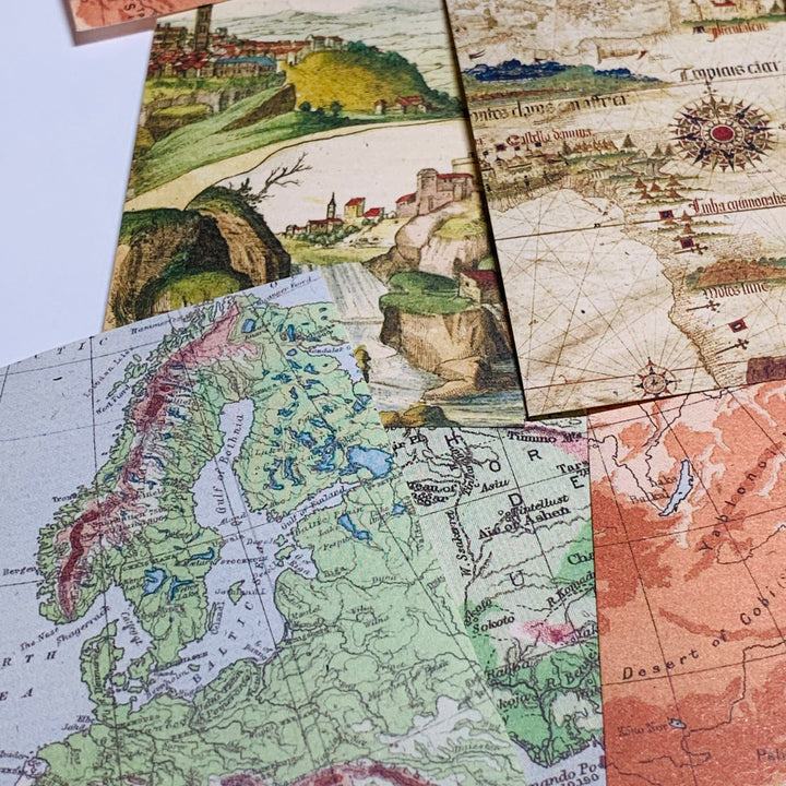 TRAVEL FOOTPRINT MAPS & SKETCHED TOPICAL Booklet of Ephemera Sheets ~ 60 Sheet ~ 2 x 3.25 Inches