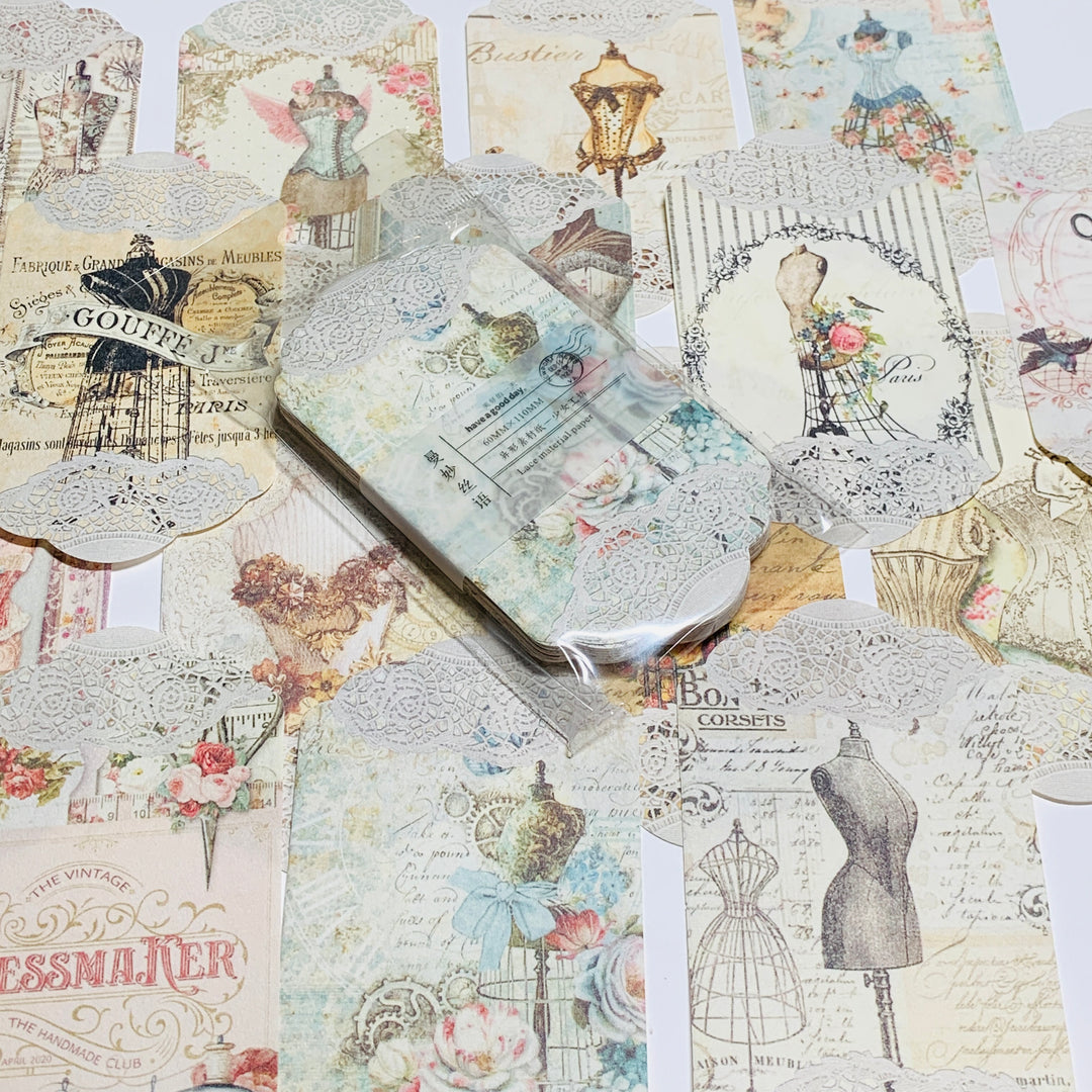 CORSETS BUSTIERS & FASHION DRESS FORMS Paper Lace Ephemera Pack ~ 45 Sheets ~ Size 2.5 x 4.25 Inches