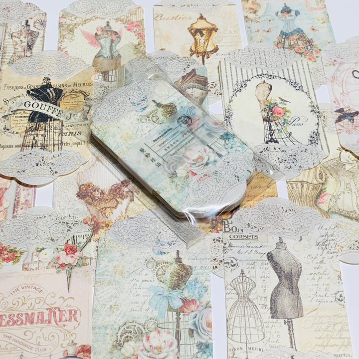 CORSETS BUSTIERS & FASHION DRESS FORMS Paper Lace Ephemera Pack ~ 45 Sheets ~ Size 2.5 x 4.25 Inches