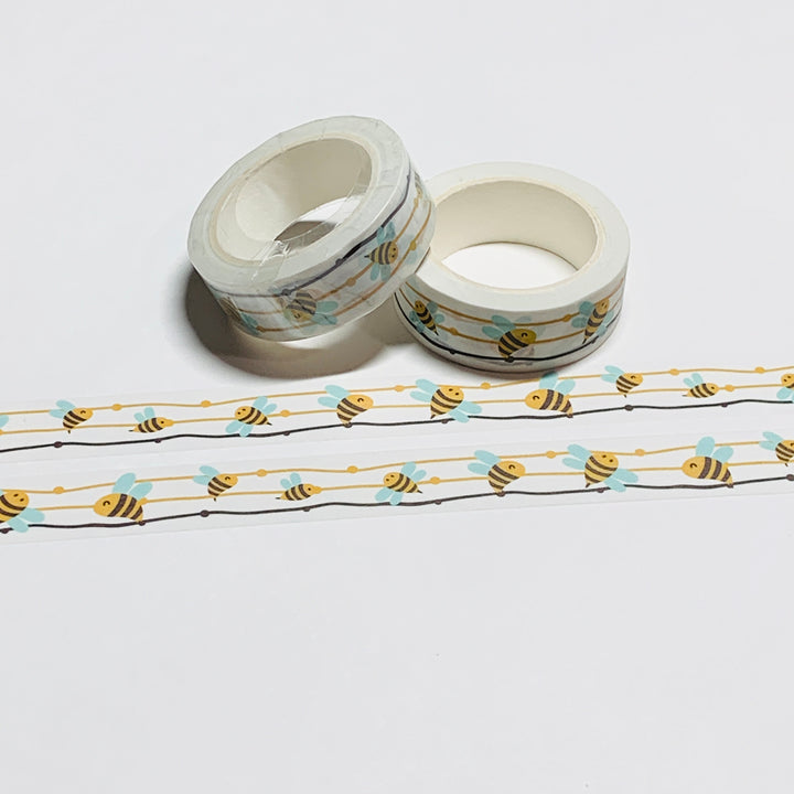 BUZZING SOARING STRING BEES Washi Tape - 1 Roll - 15mm x 10m (33 Feet)