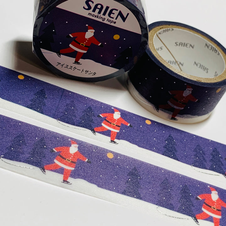 ICE SKATING SANTA Christmas Saien Silver Foil Masking Washi Tape ~ 1 Roll ~ 20mm x 5m (16 Feet)