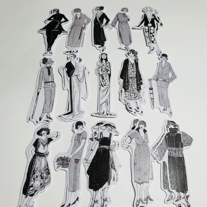 FASHION PLATE GIRLS In Black & White Peelable Stickers  ~ 45 Pieces ~ Each Sticker is 55mm x 85mm