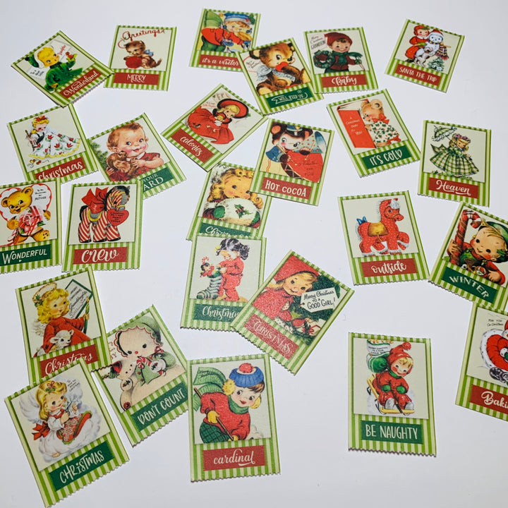 VINTAGE CHRISTMAS GREETINGS Ticket Sticker Sheets ~ 1 Stack ~ 150 Stickers in 30 Designs