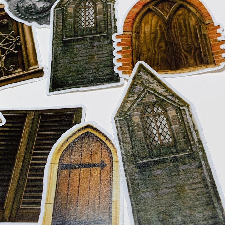 MIDDLE AGES DOORS & WINDOWS Stickers On Photo Print Paper ~ 10 Large Stickers ~ 40-100mm