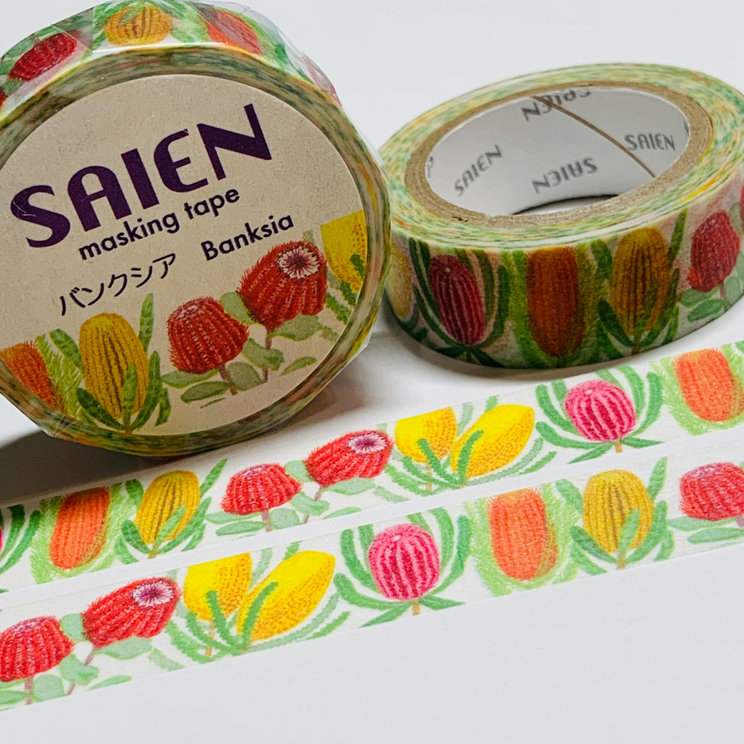 SPIKY AUSTRALIAN BANKSIA Flowers Saien Masking Washi Tape ~ 1 Roll ~ 15mm x 10m (33 Feet)