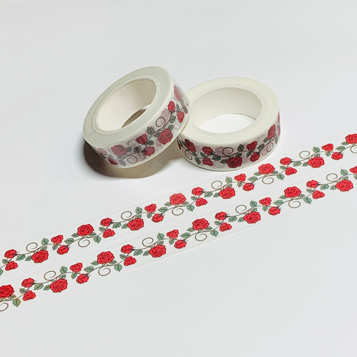 RED ROSES On The VINE Washi Tape ~ 1 Roll ~ 15mm x 10m (33 Feet)