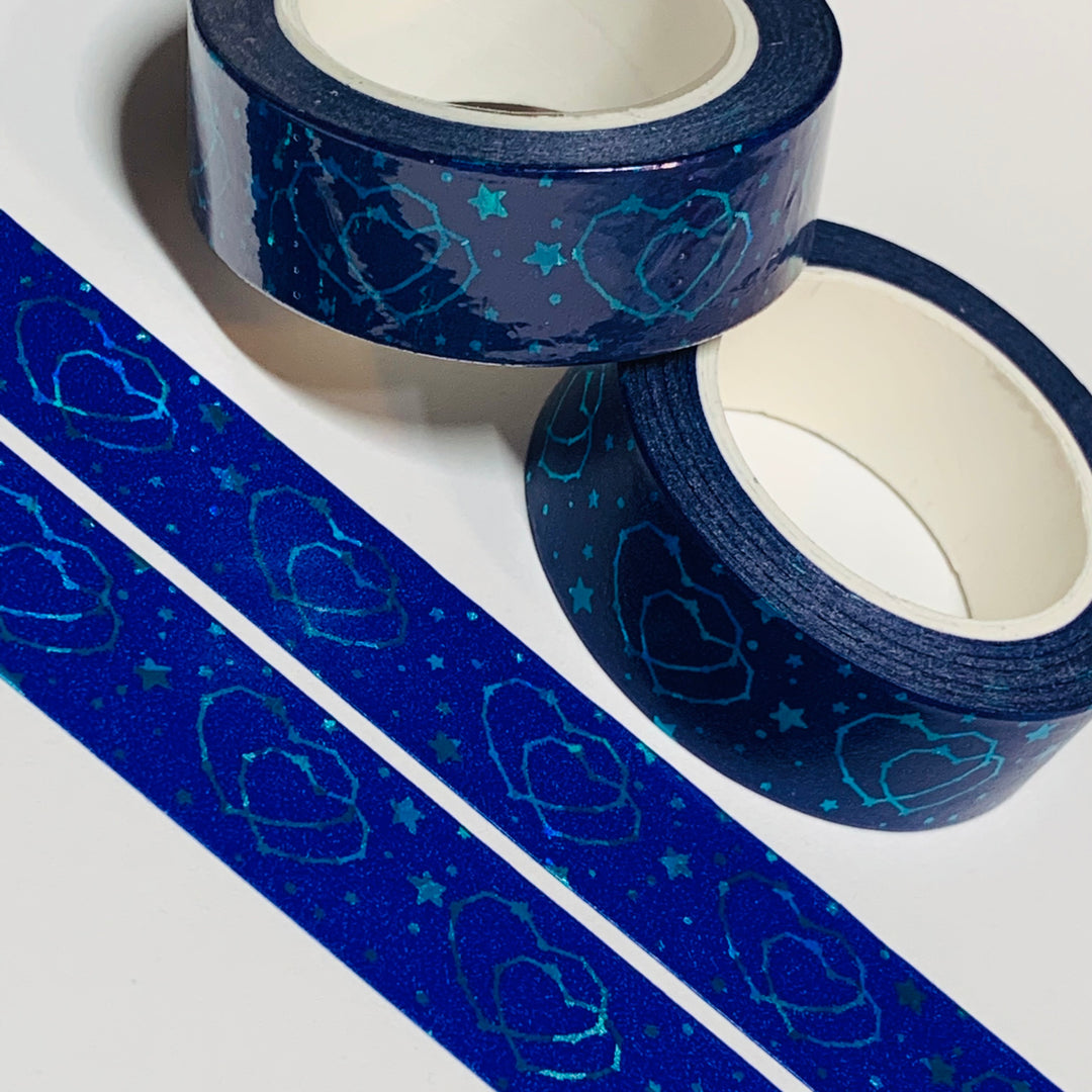 BLUE HEART CONSTELLATIONS Foil Washi Tape ~ 1 Roll ~ 15mm x 10m (33 Feet)