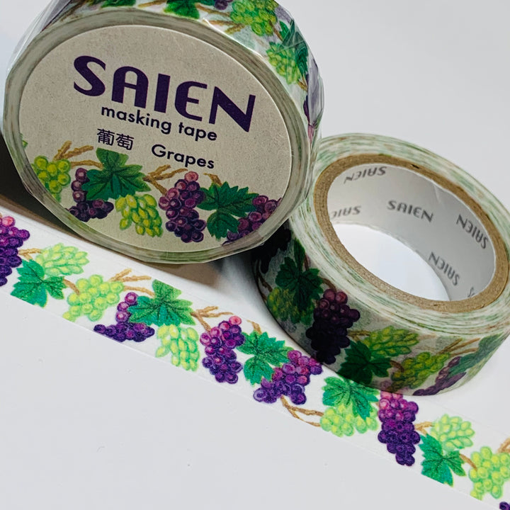 PURPLE & GREEN GRAPES Vine Harvest Saien Masking Washi Tape ~ 1 Roll ~ 15mm x 10m (33 Feet)