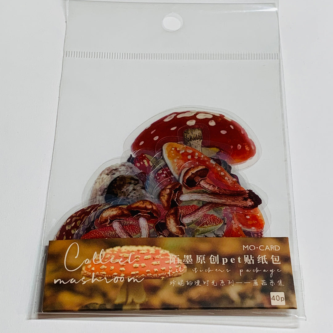 MUSHROOM COLLECTION Peelable Sticker Ephemera Pack ~ 40 Pieces, Each Sticker 40-60mm