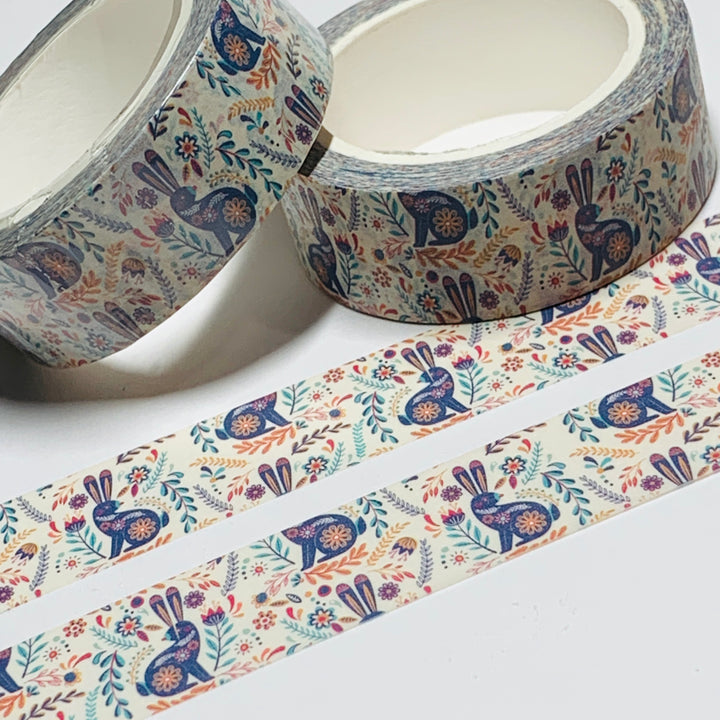 DECORATIVE LONG EARRED RABBIT Easter Washi Tape - 1 Roll - 15mm x 10m (33 Feet)