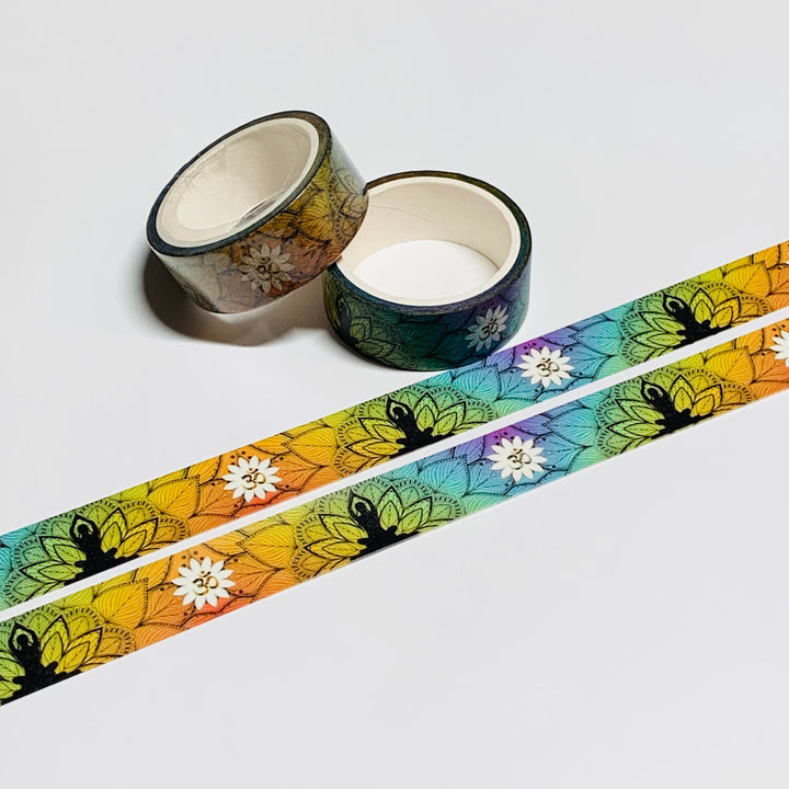 CALMING LOTUS POSITION INDIAN Rainbow Washi Tape ~ 1 Roll ~ 15mm x 5m (16 Feet)