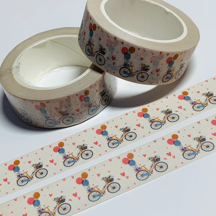 BICYCLE DELIVERING VALENTINES Washi Tape ~ 1 Roll ~ 15mm x 10m (33 Feet)