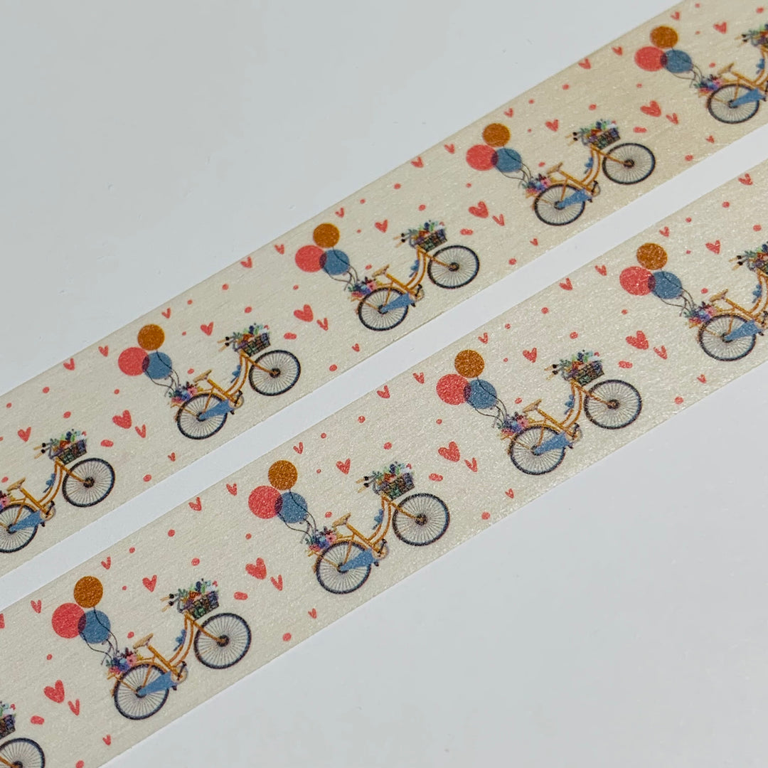 BICYCLE DELIVERING VALENTINES Washi Tape ~ 1 Roll ~ 15mm x 10m (33 Feet)