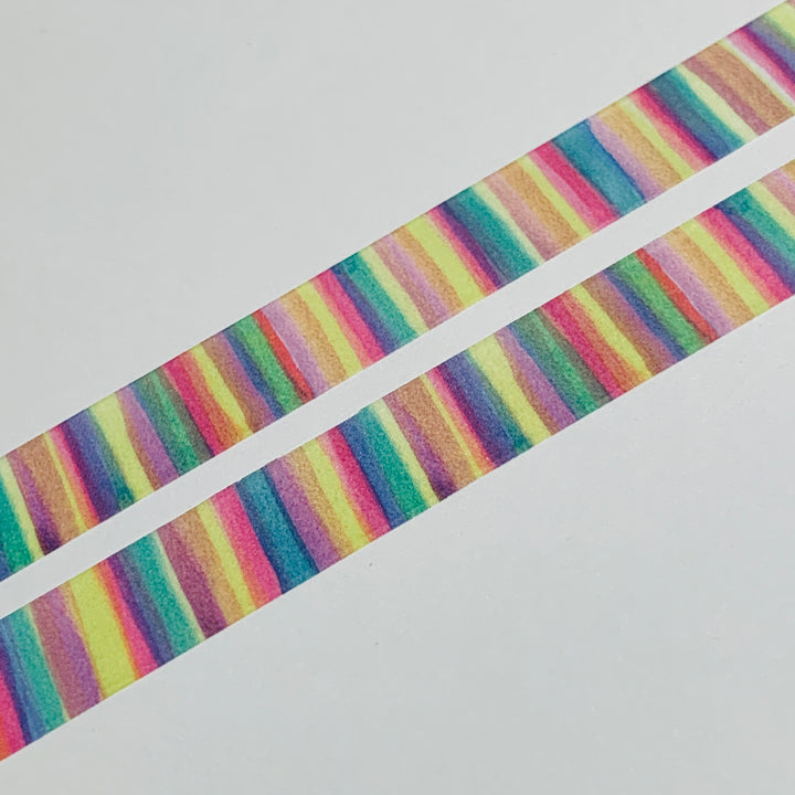 COLORED PENCIL THIN RAINBOW Stripes Amanda Mischell Washi Tape ~ 1 Roll ~ 10mm x 10m (33 Feet)