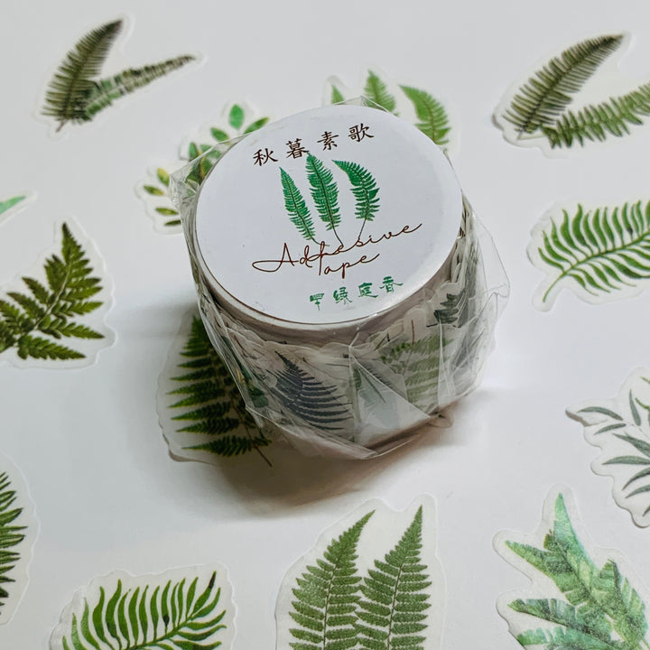 GREEN LUSH LEAVES DESIGNED Labels/Stickers in Washi Tape Roll Form ~ 100 Stickers ~ 30mm Each