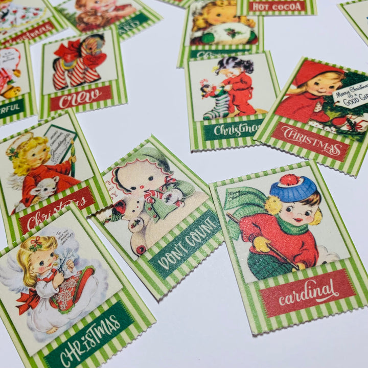 VINTAGE CHRISTMAS GREETINGS Ticket Sticker Sheets ~ 1 Stack ~ 150 Stickers in 30 Designs