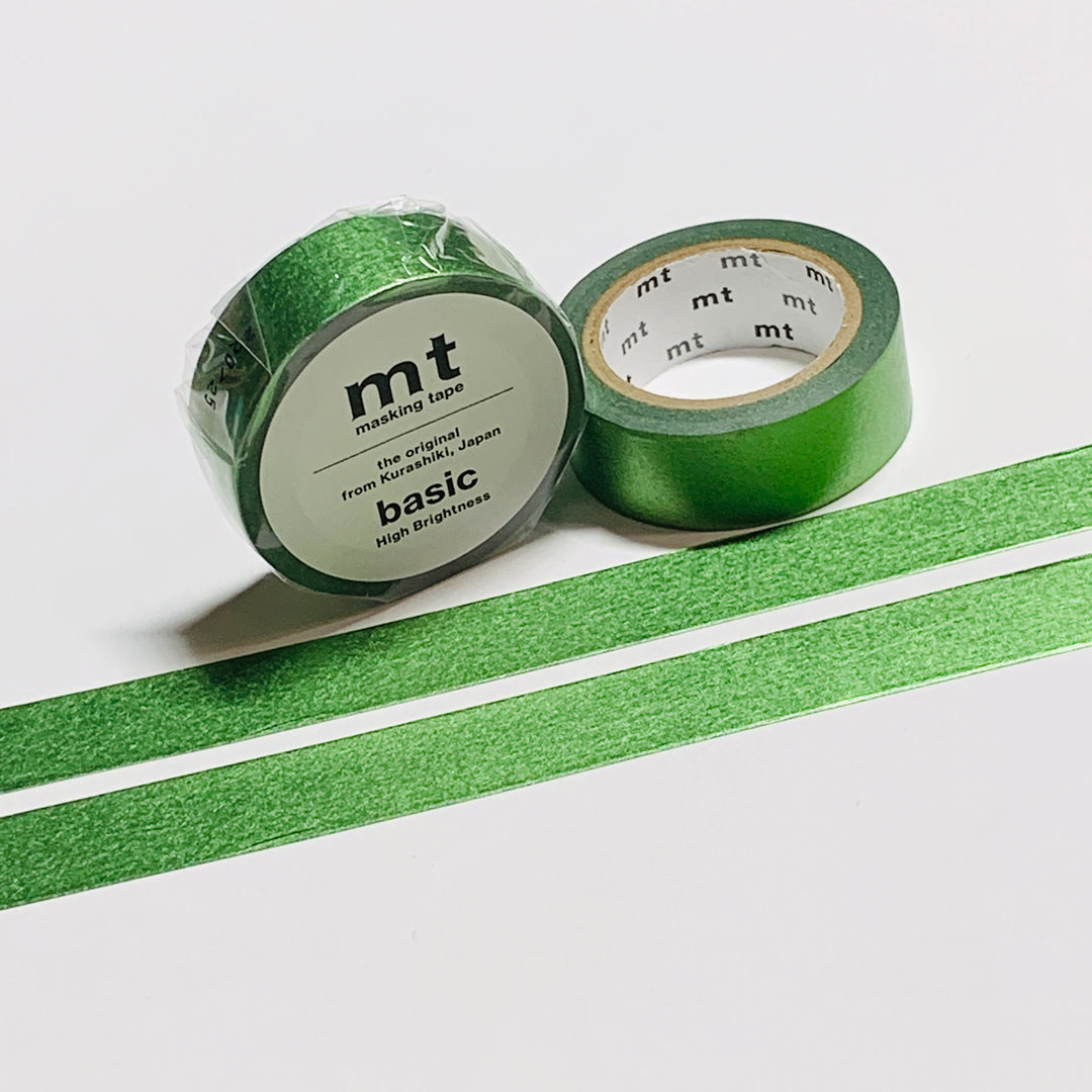 SUMMER GREEN METALLIC FOIL Solid MT Washi Tape - 1 Roll - 15mm x 7m (23 Feet)