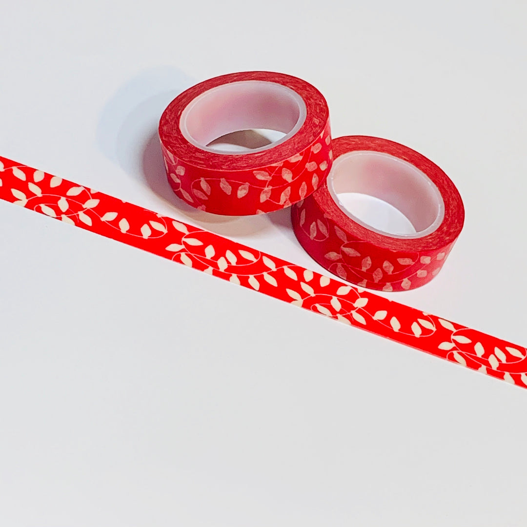 WHITE CHRISTMAS LIGHTS On Red Washi Tape ~ 1 Roll ~ 15mm x 10m (33 Feet)