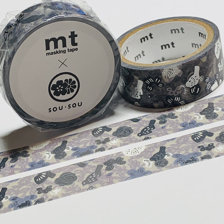 SILVER BIRDS & FLOWERS FOIL Stamping Sou Sou Mt Washi Tape - 1 Roll - 15mm x 3m (10 Feet)