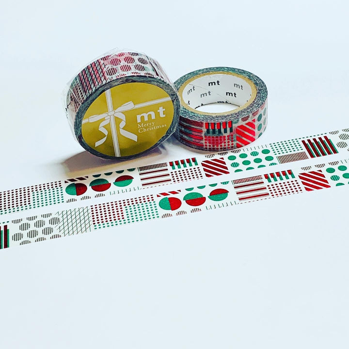 RED & GREEN DOTS STRIPES FOIL CHRISTMAS MT Washi Tape ~ 1 Roll ~ 15mm x 7m (23 Feet)