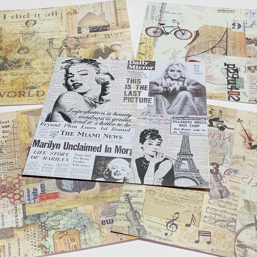 MIXED MEDIA COLLAGE Vellum & Designed Ephemera Paper Pack ~ 15 Sheets ~ Size 5 x 5 Inches