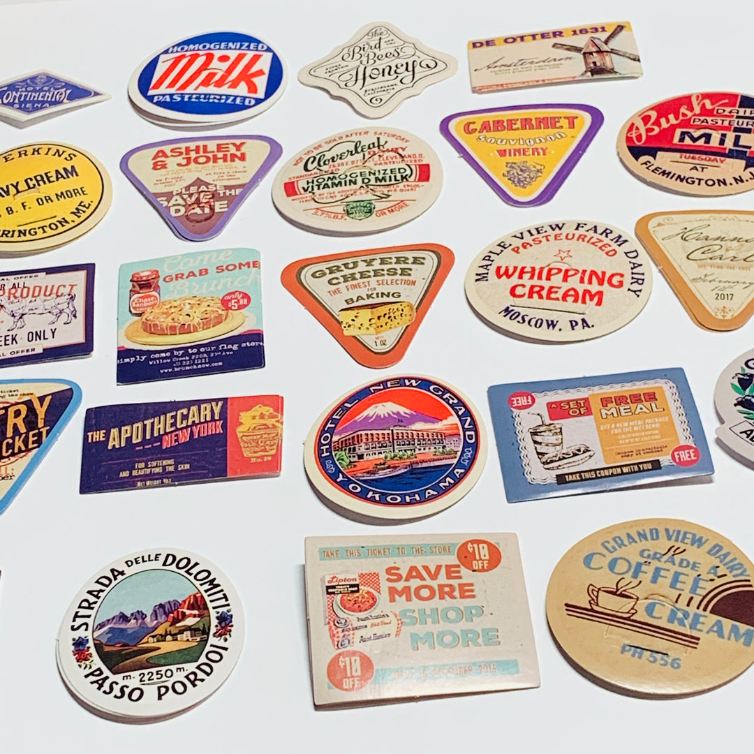 DAIRY WORLD VINTAGE ADVERTISEMENTS Peelable Stickers  ~ 46 Pieces ~ Approximately 38mm