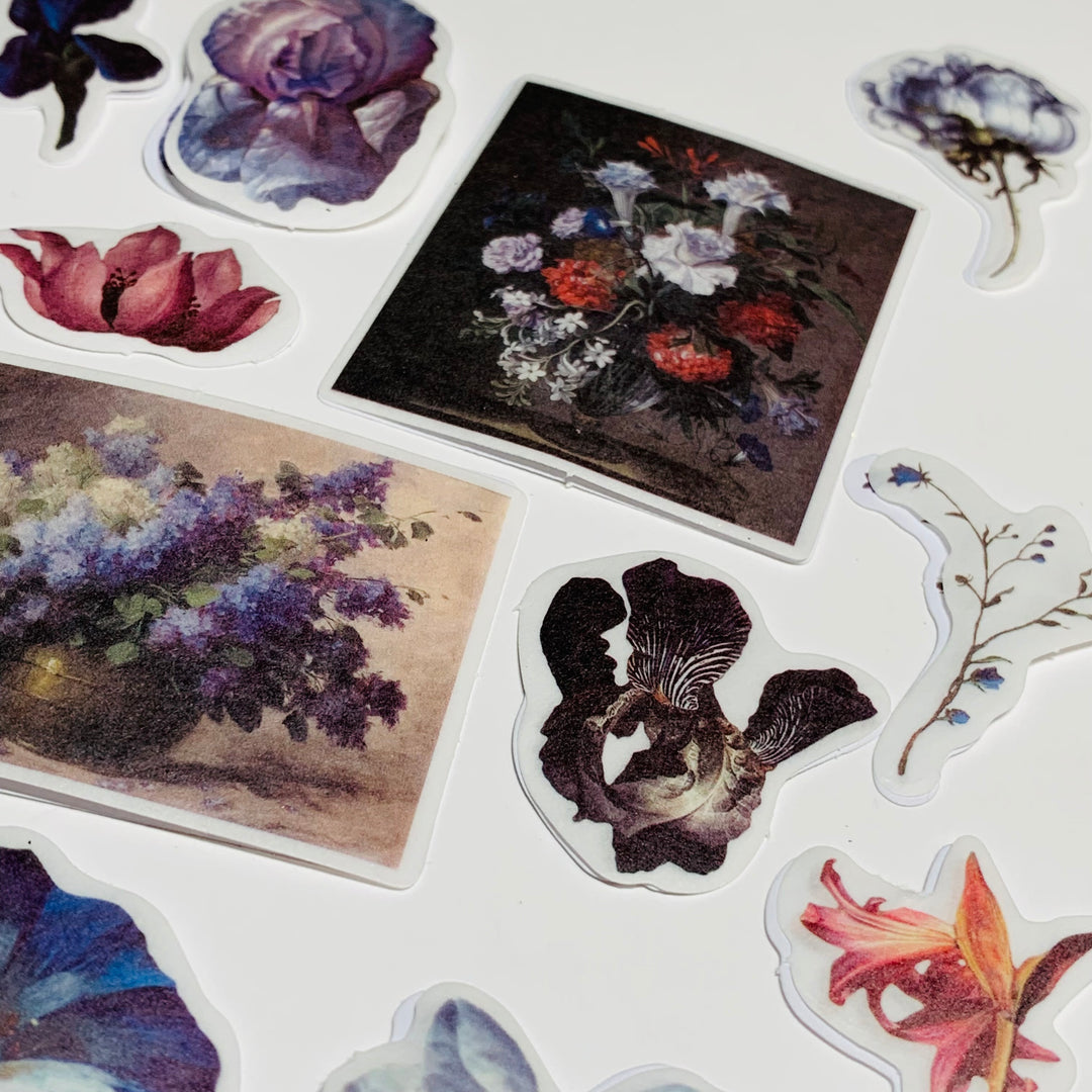 STILL LIFE IMPERIAL Garden Floral Sticker Flakes Stickers ~ 40 Stickers ~ 1 to 3 Inches Each