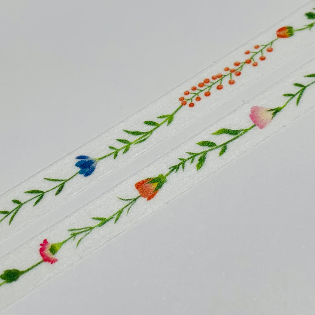 FLOWER DROP LINE FLORAL Thin Line Mt Washi Tape ~ 1 Roll ~ 7mm x 7m (23 Feet)