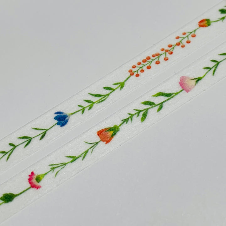 FLOWER DROP LINE FLORAL Thin Line Mt Washi Tape ~ 1 Roll ~ 7mm x 7m (23 Feet)