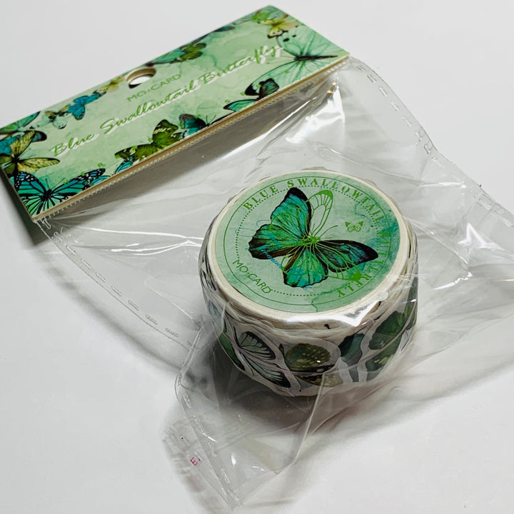 GREEN SWALLOWTAIL BUTTERFLY Labels/Stickers in Washi Tape Roll Form ~ 100 Stickers ~ 23mm Each