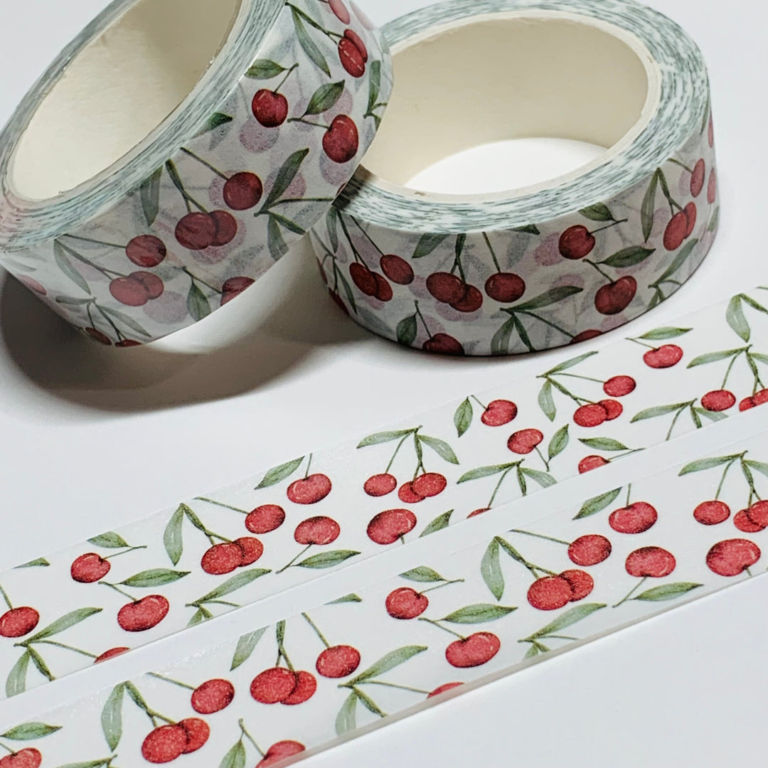 WATERCOLOR RED CHERRIES TREE Washi Tape ~ 1 Roll ~ 15mm x 10m (33 Feet)