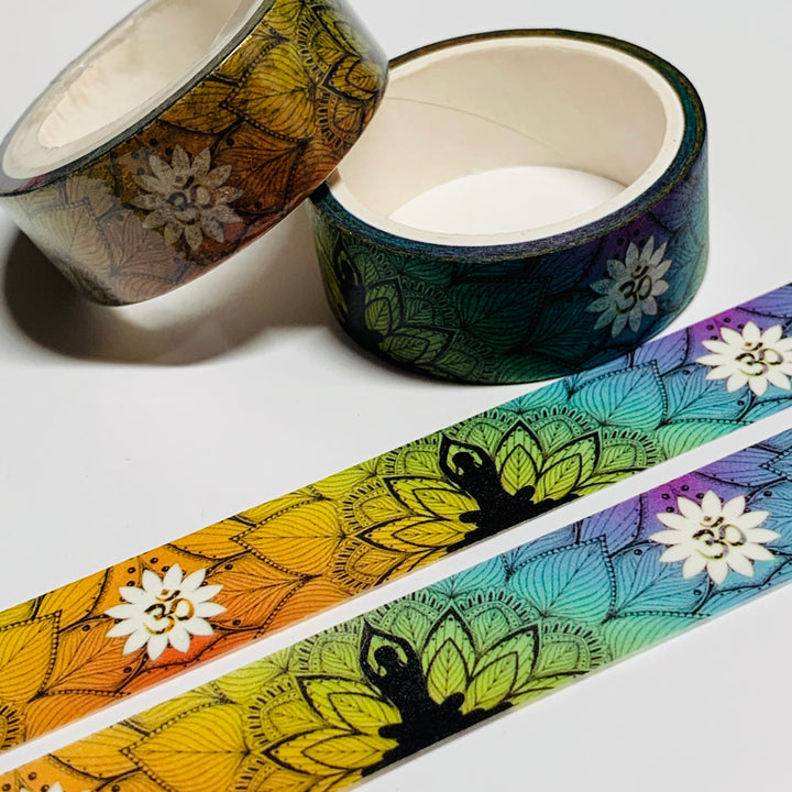 CALMING LOTUS POSITION INDIAN Rainbow Washi Tape ~ 1 Roll ~ 15mm x 5m (16 Feet)