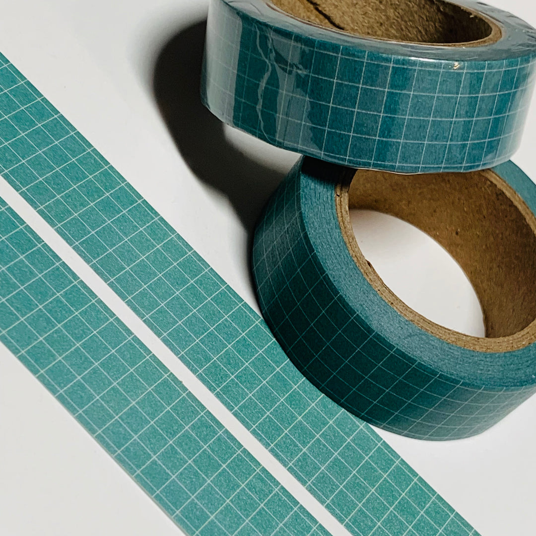 SAGE BLUE GREEN Grid Washi Tape ~ 1 Roll ~ 15mm x 10m (33 Feet)