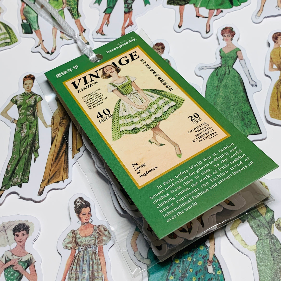 GREEN SLEEVES VINTAGE DRESS Girls Peelable Stickers  ~ 40 Pieces ~ Each Sticker is 60mm x 80mm