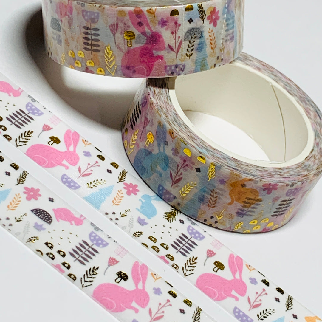 EASTER BUNNY PASTEL Gold Foil Washi Tape ~ 1 Roll ~ 15mm x 10m (33 Feet)