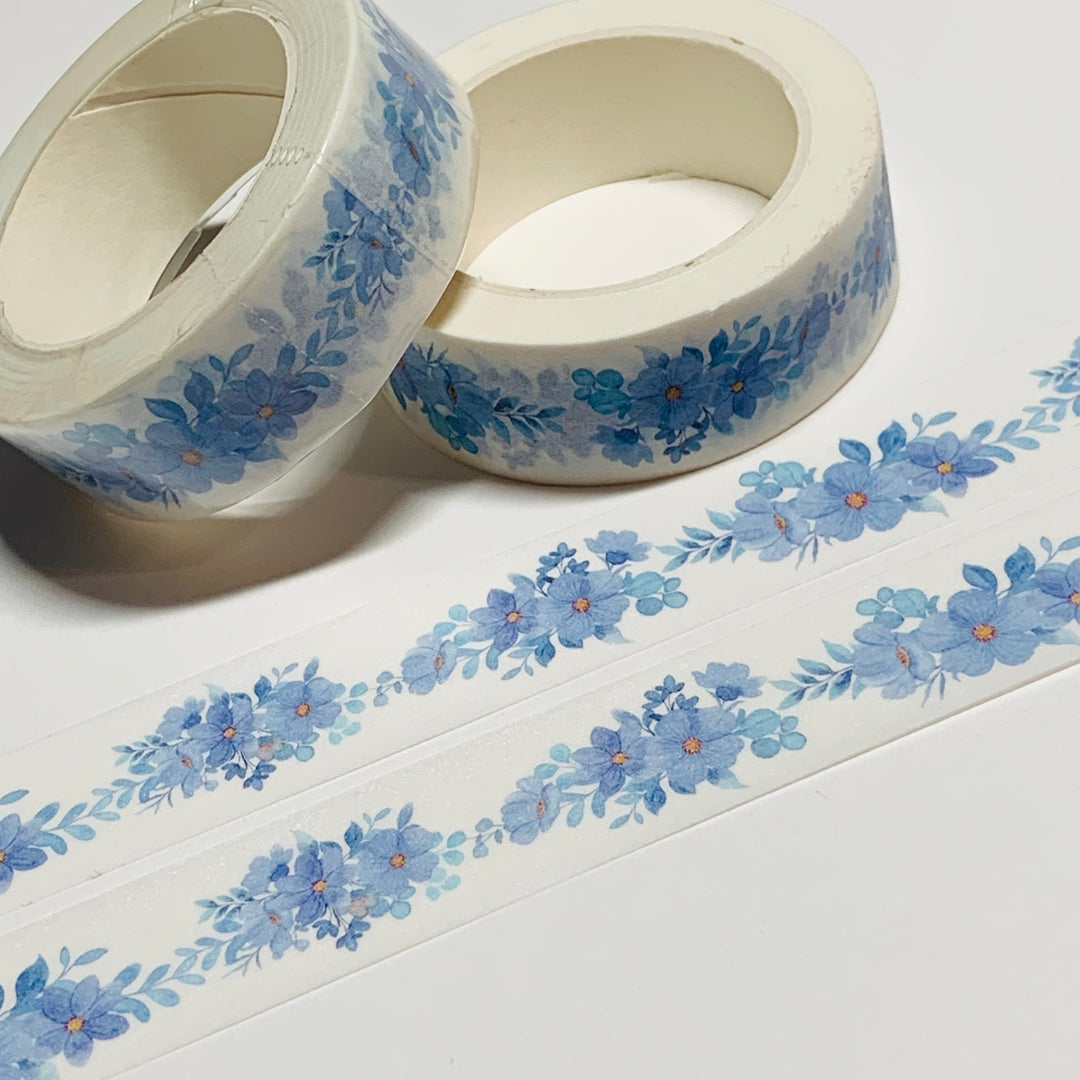 BLUE WATERCOLOR FLORAL SPRAYS Washi Tape ~ 1 Roll ~ 15mm x 10m (33 Feet)