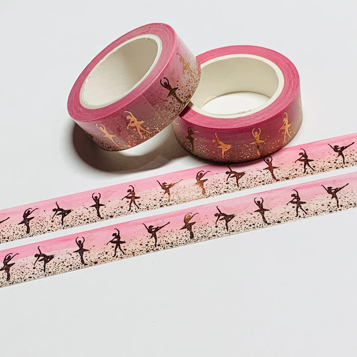 BALLERINAS DANCING En POINTE Rose Gold Foiling Washi Tape ~ 1 Roll ~ 15mm x 10m (33 Feet)