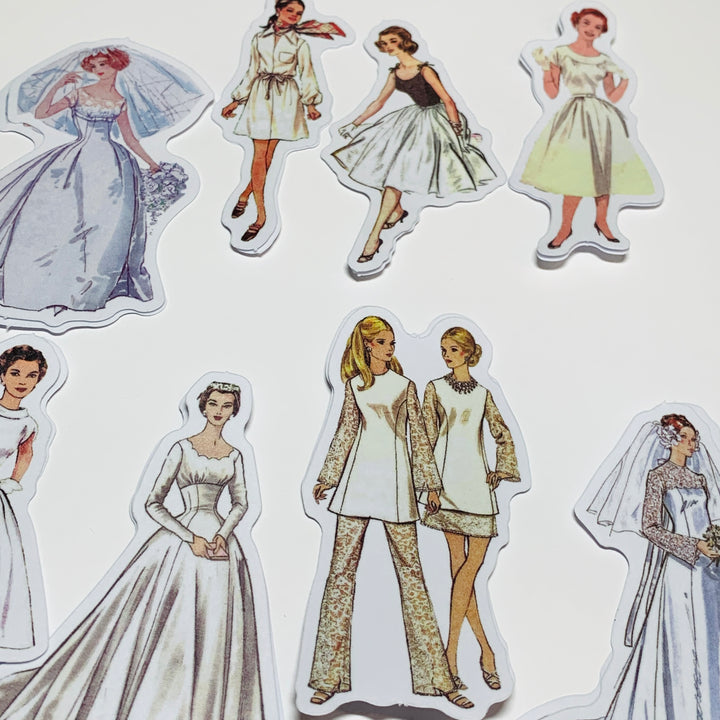 WHITE WEDDING VINTAGE DRESS Girls Peelable Stickers  ~ 40 Pieces ~ Each Sticker is 60mm x 80mm