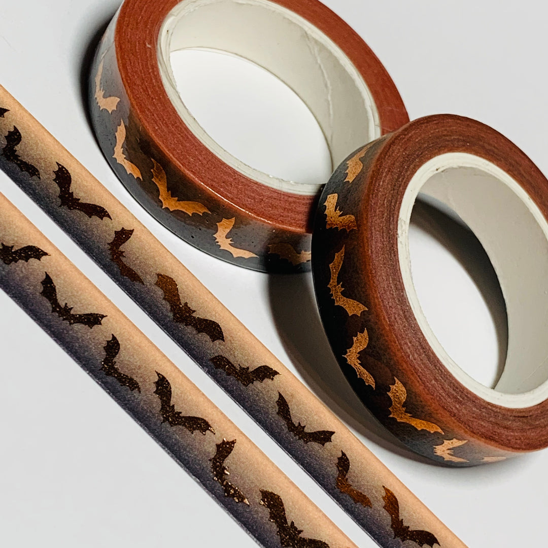 BATS At DUSK In ROSE GOLD Foil Halloween Washi Tape ~ 1 Roll ~ 10mm x 10m (33 Feet)