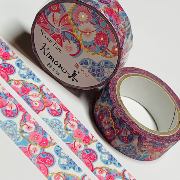 KIMONO TWISTED PLUM Gold Foil Saien Washi Tape ~ 1 Roll ~ 15mm x 7m (23 Feet)