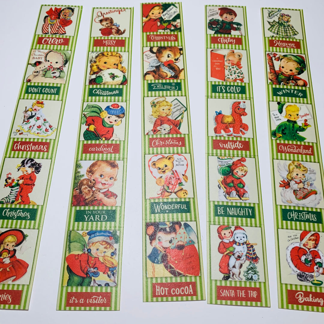 VINTAGE CHRISTMAS GREETINGS Ticket Sticker Sheets ~ 1 Stack ~ 150 Stickers in 30 Designs