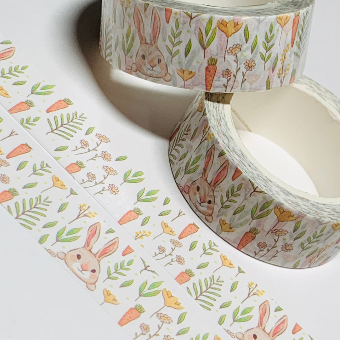 SNEAKY BUNNY In A CARROT GARDEN Easter Washi Tape - 1 Roll - 15mm x 10m (33 Feet)