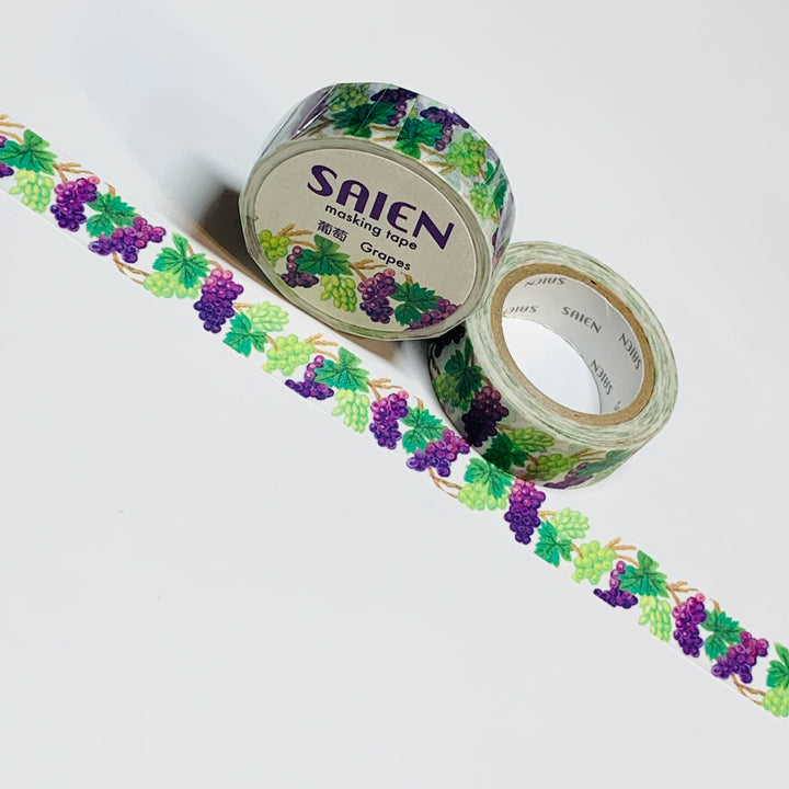 PURPLE & GREEN GRAPES Vine Harvest Saien Masking Washi Tape ~ 1 Roll ~ 15mm x 10m (33 Feet)