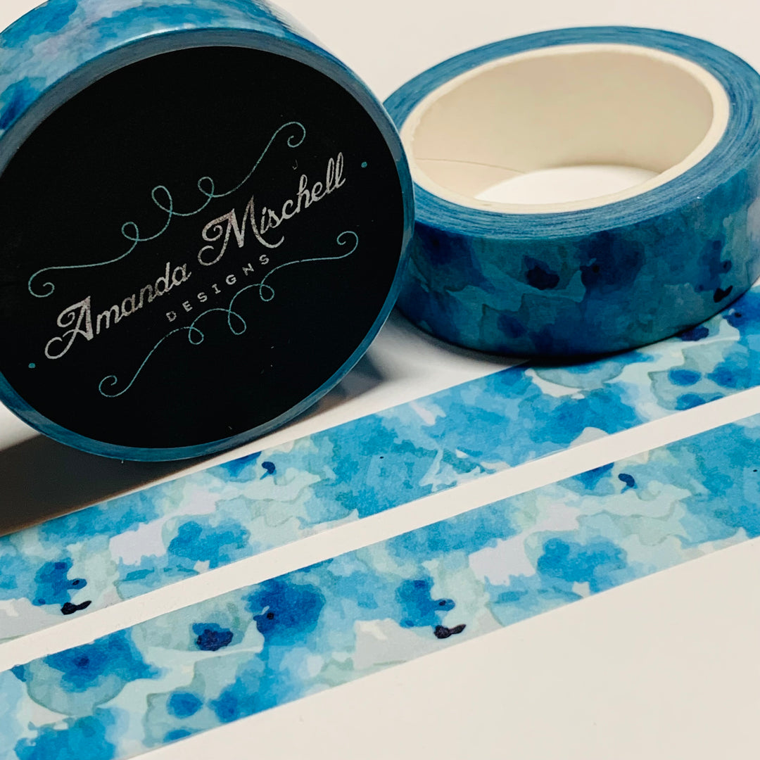 WATERCOLOR BLUE INK Drops Amanda Mischell Washi Tape ~ 1 Roll ~ 15mm x 10m (33 Feet)