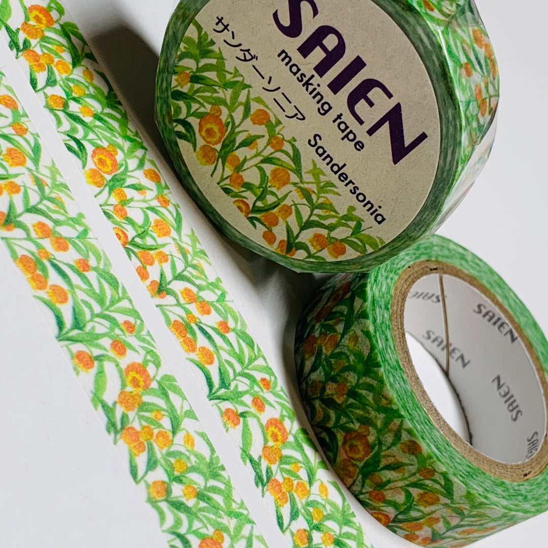 YELLOW SANDERSONIAS CHINESE LANTERN Flowers Saien Masking Washi Tape ~ 1 Roll ~ 15mm x 10m (33 Feet)