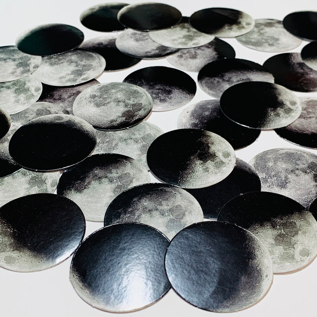 TOTAL LUNAR ECLIPSE And Partial In Black and White Peelable Stickers  ~ 45 Pieces ~ Each Sticker is 38mm
