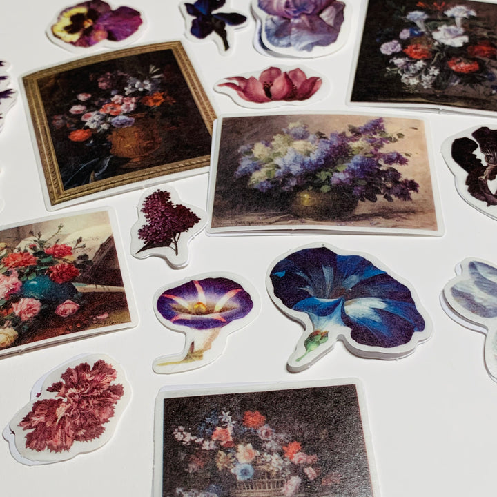 STILL LIFE IMPERIAL Garden Floral Sticker Flakes Stickers ~ 40 Stickers ~ 1 to 3 Inches Each