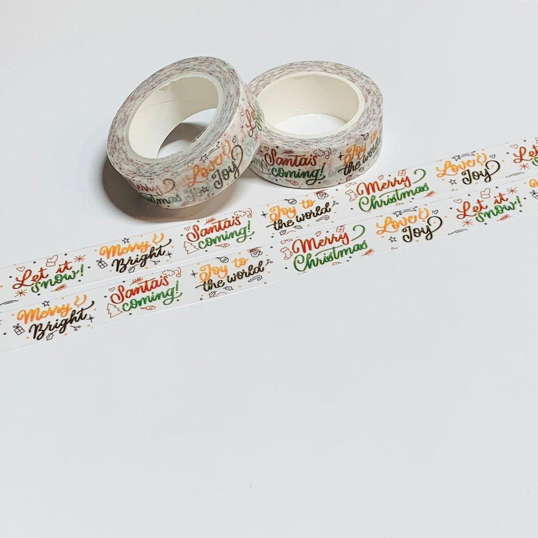 CHRISTMAS WELL WISHES Joy To World Script Washi Tape ~ 1 Roll ~ 15mm x 10m (33 Feet)